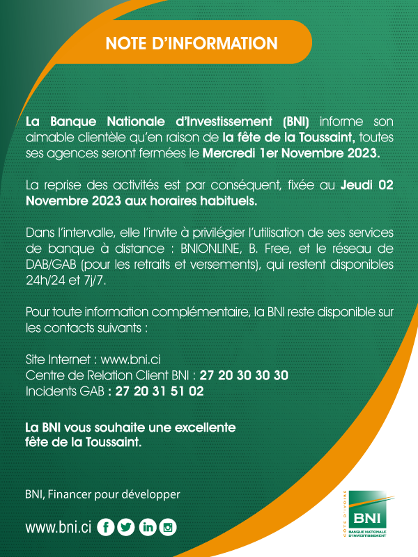 NOTE D%u2019INFORMATION  FTE DE LA TOUSSAINT 