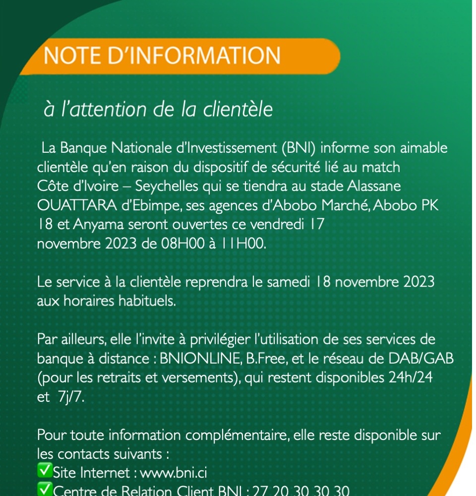 NOTE D'INFORMATION MATCH  CIV - SEYCHELLES