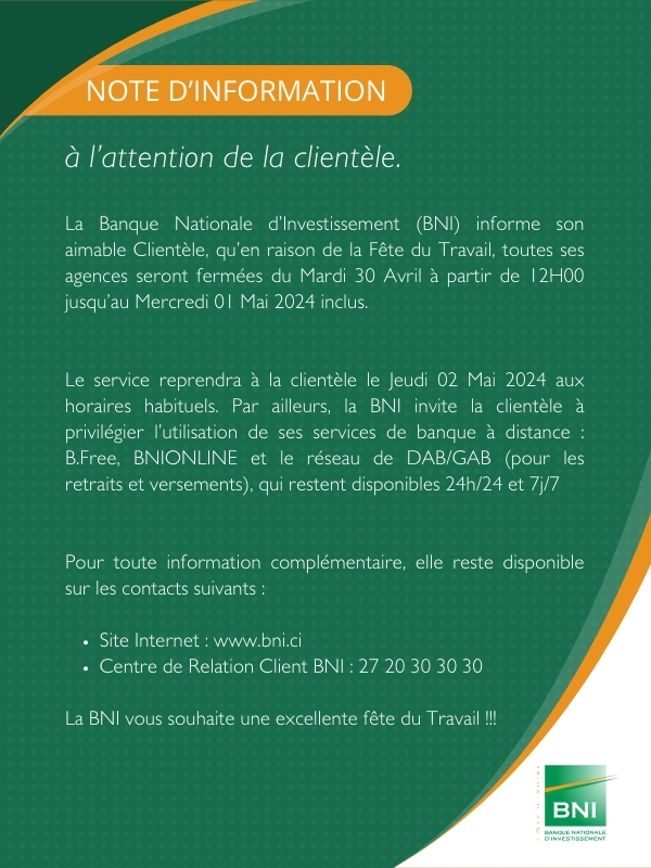 NOTE D'INFORMATION- FETE DU TRAVAIL