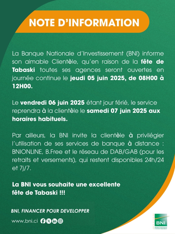NOTE D'INFORMATION / Fte de Tabaski