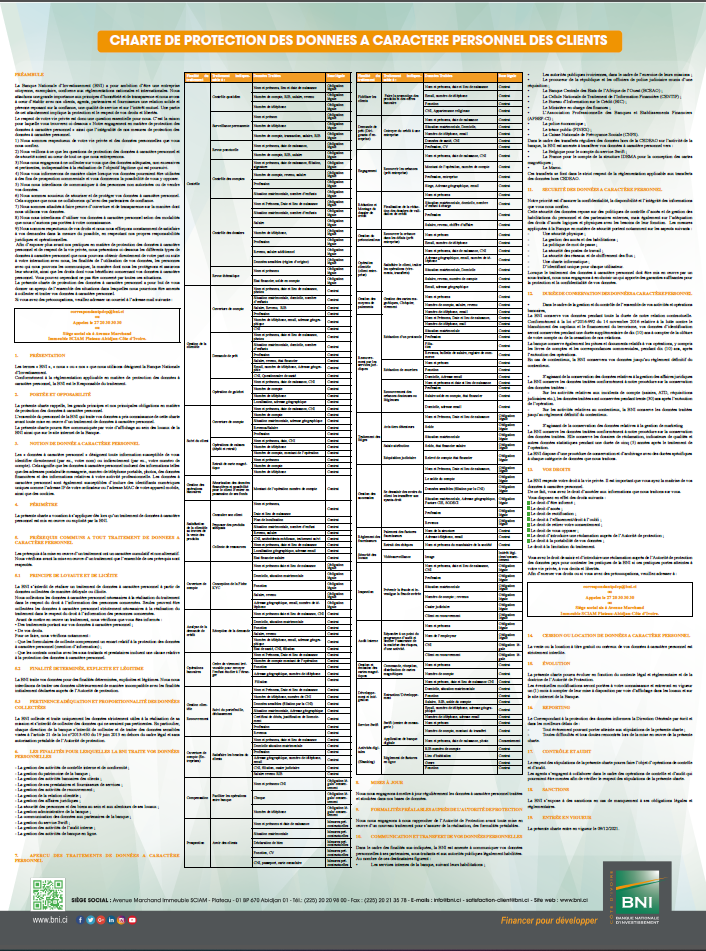 Charte de protection des donnes personnelles des clients