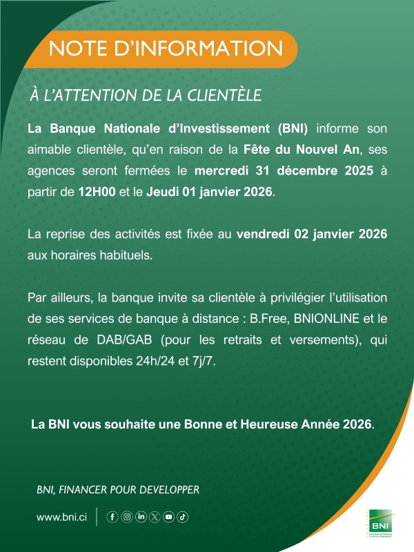 NOTE D'INFORMATION NOUVEL AN 2025