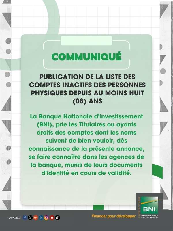 COMPTES INACTIFS PERSONNES PHYSIQUES DEPUIS AU MOINS HUIT ANS (08 ANS)