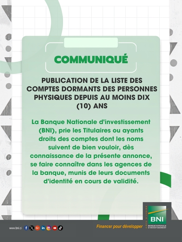 COMPTES DORMANTS PERSONNES PHYSIQUES DEPUIS AU MOINS DIX ANS (10 ANS)