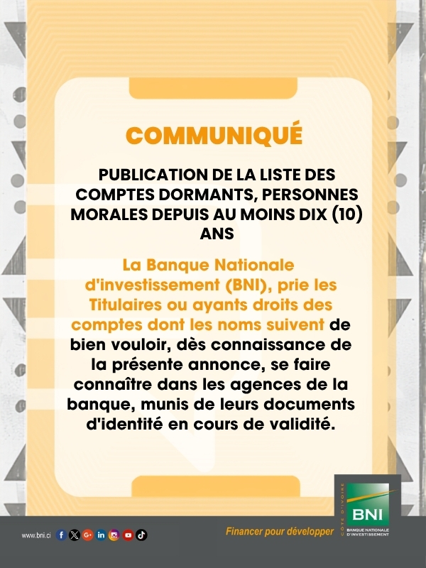 COMPTES DORMANTS PERSONNES MORALES DEPUIS AU MOINS HUIT ANS (08 ANS)