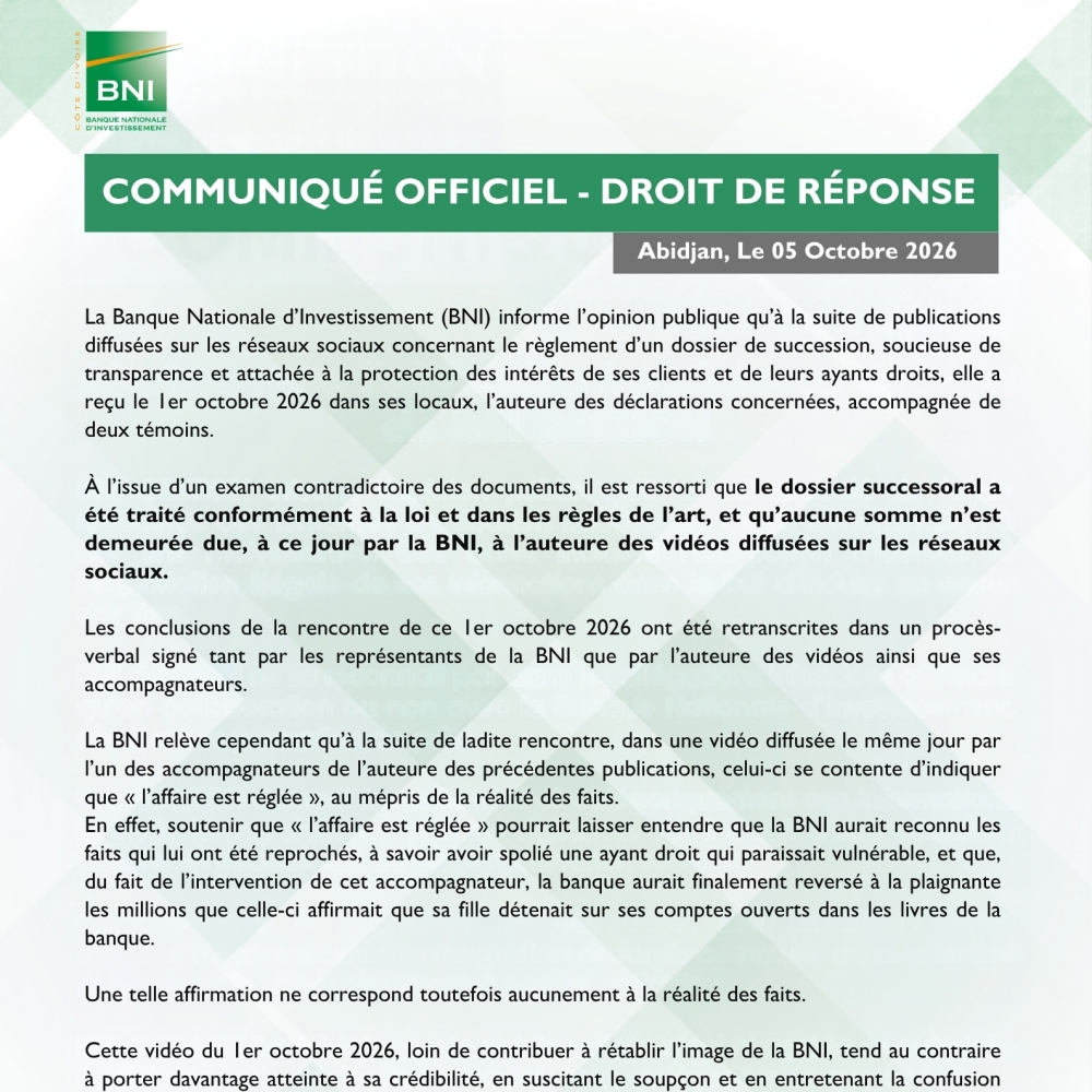 COMMUNIQUE DE PRESSE DU 08102926
